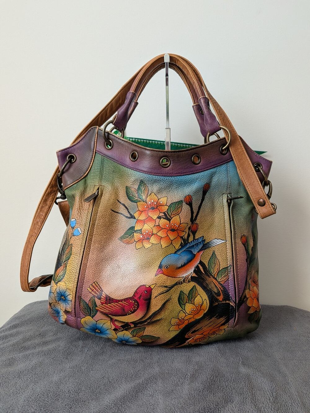 Anushka Multi Pocket convertible tote with birds and flowers